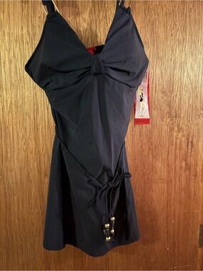 SPANX Black V-Neck Drawstring Swim Dress with Knotted Front